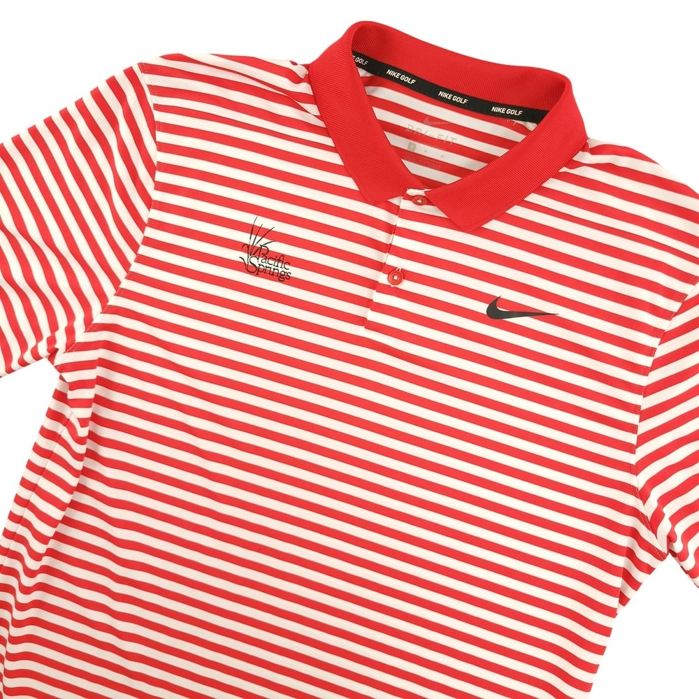 Nike Golf Dri-FIT Polo Shirt Mens M Red Stripe Pacific Springs Golf Logo Top